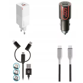 Set punjača Forever Core GaN 65W + 2 3-u-1 USB kabela