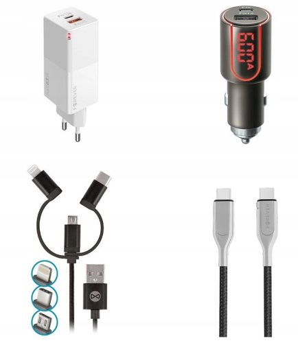 Set punjača Forever Core GaN 65W + 2 3-u-1 USB kabela