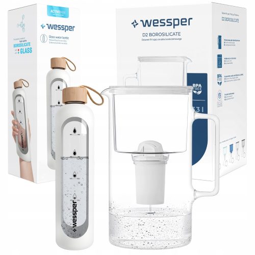 Wessper D2 Borosilicate Aquaclassic filter vrč 3,3 l bijeli + Wessper boca 1000 ml