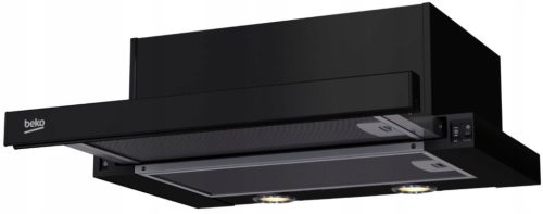 Okap za kuhinju marke BEKO HNT62210B, 60cm, crna boja, teleskopska napa sa 3 stupnja snage i LED rasvjetom. Ova moderna napa nudi maksimalnu izvedbu od 253 m3/h, uz mogućnost odabira između tri razine