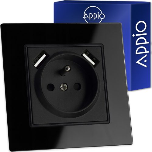 Crna Premium Zidna Utičnica sa USB priključcima FI60