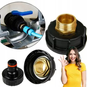   Vrtni adapter za spremnik IBC 1000l s priključkom za crijevo 1 inča - Kvalitetan proizvod za jednostavno povezivanje crijeva na spremnik. Ovaj plastični adapter s navojem promjera 61 mm i priključkom 