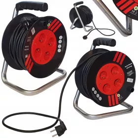 Produžni kabel u kolutu, vrtni, 25 m, 4 kom utičnice, crni