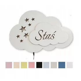   Lampa za noć Pio-Art s LED svjetlom u bojama, oblikom oblaka i personaliziranim imenom, idealna je za stvaranje ugodne atmosfere u spavaćoj sobi. Ova elegantna lampa uključuje stalak u bijeloj boji, 2