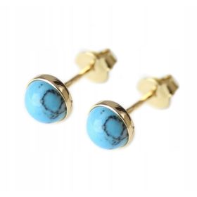 ZLATNE naušnice s tirkizom, 1,4 cm, 585(14K)
