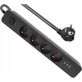 Defender strip produžni kabel 1,5 m, 4 kom utičnice, crni