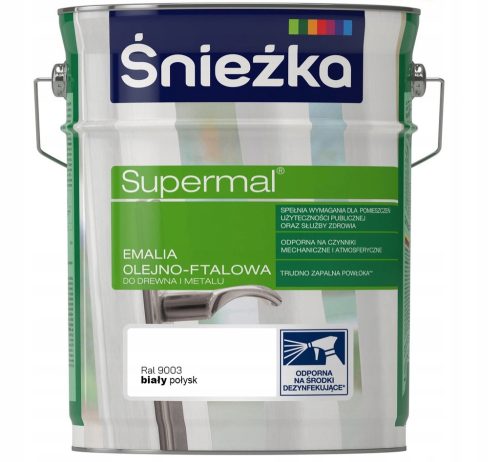 Bijela sjajna emajl boja Śnieżka Supermal za metal i drvo 10 l