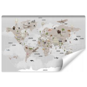 Zidna slika KARTA SVIJETA Životinje Zrakoplovi 368x254