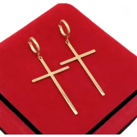 VELIKE ZLATNE NAUŠNICE S KRIŽEM IZ KIRURŠKOG ČELIKA