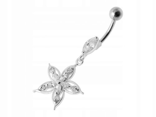 925 srebrni piercing za pupak s bijelim cvijetom, elegantan i moderan dizajn