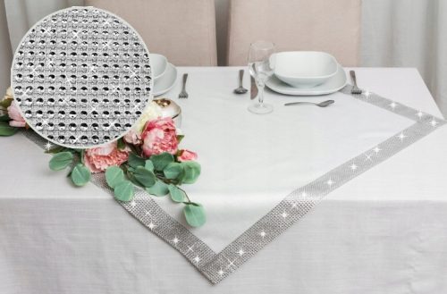 Stolnjak sa cirkonima otporan na mrlje 85x85 bijeli kwadratni