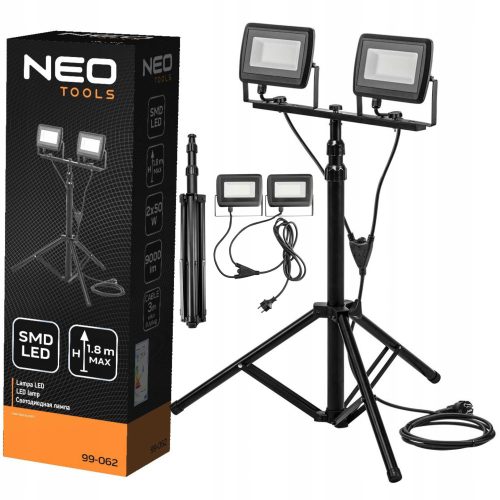 Hladno bijeli reflektor s dvostrukim svjetlom 2x50W SMD LED 9000lm na stalku 1.8m