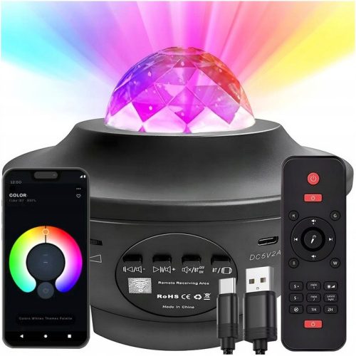  STARS PROJECTOR LED noćna lampa crna Bluetooth + MIK-STAR DALJINSKI UPRAVLJAČ za LED Star projektor crna