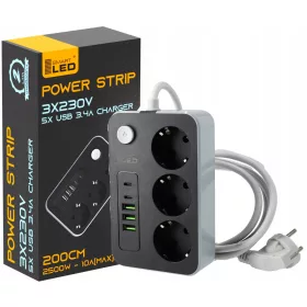 Smartled strip produžni kabel 2 m, 3 kom utičnice, bijeli