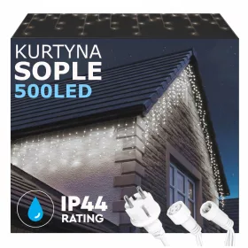   Svjetlosna zavjesa Focla za vanjsku upotrebu s 500 LED lampica - IP44 certificirana, trajna svjetlost, dužine 21 metar, bez potrebe za programatorom. Moderni dizajn s LED diodama osigurava energetsku 