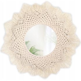 Veliko zidno boho ogledalo, prirodni bambus, ukrasni 60 cm