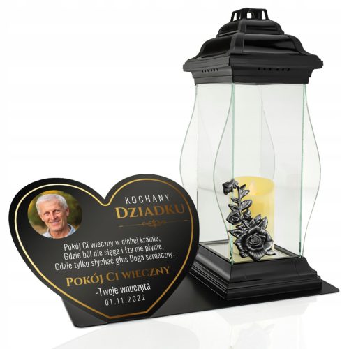 Veliki Znic XXL + LED umetak + personalizirana podloga za grob bake ili djeda