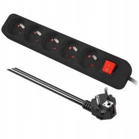   HITELO produžni kabel za zaštitu od prenapona, 1,5 m, 5 utičnica, crni