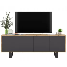   TV Loft APOLLO 2, moderna TV komoda grafit MAT 150cm, bezuchwytowe otwieranie drzwiczek "push to open", elegancki design idealny do pomieszczeń w stylu Loft. Dostępna w różnych kolorach: dąb wotan - b