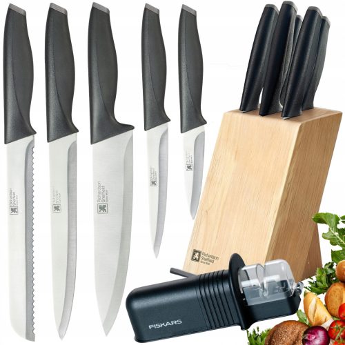  RICHARDSON SET OD 5 BLOKOVA OŠTRIH KUHINJSKIH NOŽEVA + FISKARS OŠTRILO