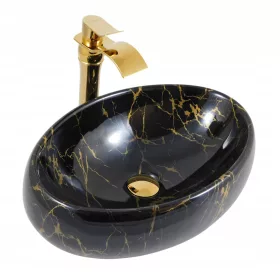   Estiva Ovalni Nadgradni Umivaonik Tabria Marmo Black Gold Czarno Zlatni 48x34x16 cm