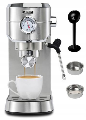  Yoer Lungo 1450 W portafilter espresso aparat, srebrna/siva