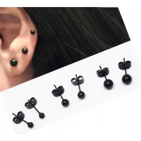   CRNE KUGLASTE NAUŠNICE SET 3 PARA | KIRURŠKI ČELIK 3,5,6 MM