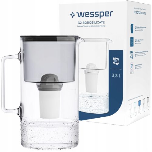 Vrč za filtriranje vode od stakla Wessper AquaClassic Crystalline 3,3 l, crni