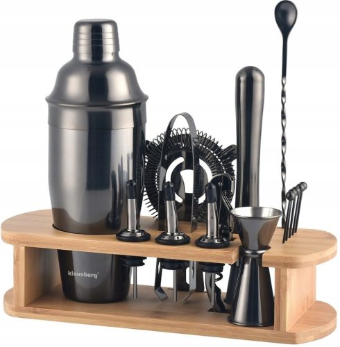 Barmanski set pića, crni, 16 kom. Bambus
