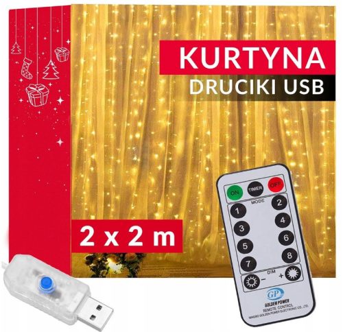 BLAGDANSKA ZAVJESA SA 200 LED SVJETILJKA, 2x2m, TOPLA BIJELA, USB