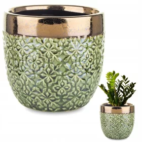   Vrtna posuda - Duwen saksija 13,5 cm x 13,5 x 13 cm promjer 13,5 cm keramika nijanse zelene, nijanse žute i zlatne