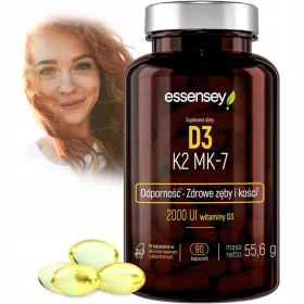   Essensey Vitamin D3 K2 MK-7 - dodatak prehrani za zdravlje kostiju i imunitet, 90 kapsula