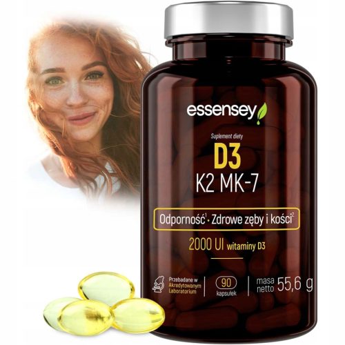 Essensey Vitamin D3 K2 MK-7 - dodatak prehrani za zdravlje kostiju i imunitet, 90 kapsula