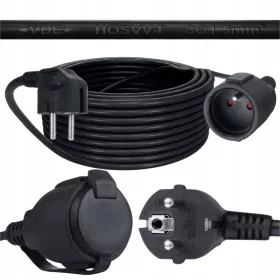   Jednostruki crni produžni kabel 20 m, 1 kom narančaste utičnice