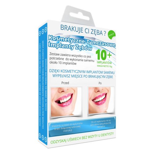 Optimized name: Privremeni implantati zuba za kozmetičku upotrebu 10 kom.

Optimized description: 
Tražite li privremeno rješenje za nedostajući zub? Privremeni implantati zuba za kozmetičku upotrebu 