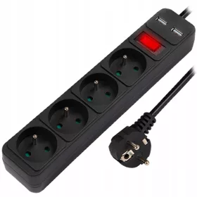 Produžni kabel za puhanje 3 m, 4 utičnice, crni