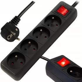 Produžni kabel za puhanje 5 m, 4 utičnice, crni