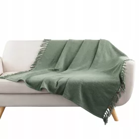 Olivkovit pokrivač s resama u boho stilu 125x150 cm