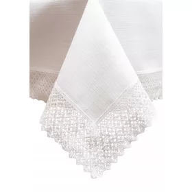 Bijeli plamootporni stolnjak s Premium čipkom 130x280 cm