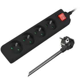   HITELO produžni kabel za zaštitu od prenapona, 3 m, 4 utičnice, crni
