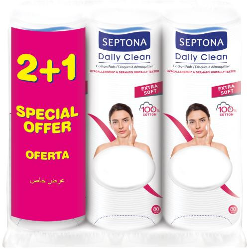 SEPTONA Platki kosmetyczne od 100% pamučne vate 2+1 3x80 kom