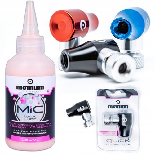 Crna Pumpa za bicikl s uloškom CO2 Momum Quick Inflator + Mazivo za lanac Momum MIC Wax Ceramic Lube 120 ml