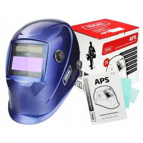   Ljubičasta automatska maska za zavarivanje sa visokokvalitetnim filterom APS-510 IDEAL, idealna za MIG/MAG, TIG, MMA i plazma rezanje. Opremljena funkcijom brušenja i najboljim filtrima na tržištu za 