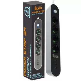 Smartled strip produžni kabel 3 m, 4 kom utičnice, crni
