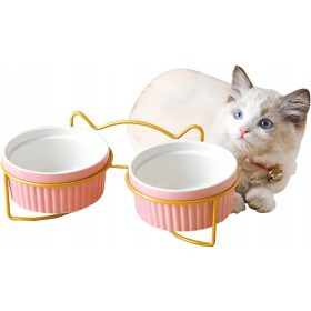    Set od dvije zdjelice za povijene pasmine, keramika Emes, bijela, nijanse ružičaste, nijanse zelene, nijanse žute, zlatna, 0,8 l