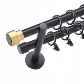   Elegantni dvostruki karnišni set 200 cm Crna 19+19 mm s tihim kotačićima