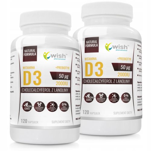 Vitamin D3 Forte 2000IU + L-Leucin + Prebiotik od WISH Pharmaceutical
