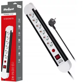    Produžni kabel protiv prenapona, Rebel strip, 5 m, 6 utičnica, bijeli