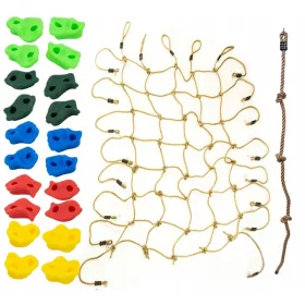   SET mreža za penjanje + kamenje + uže za djecu 150×200 cm, 20 kamenja, vrtno igralište 4iQ