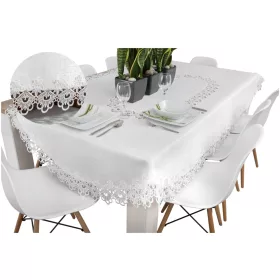 OBRUS GIPIURA PLAMOODPORNY 150x220 cm OWAL bijeli